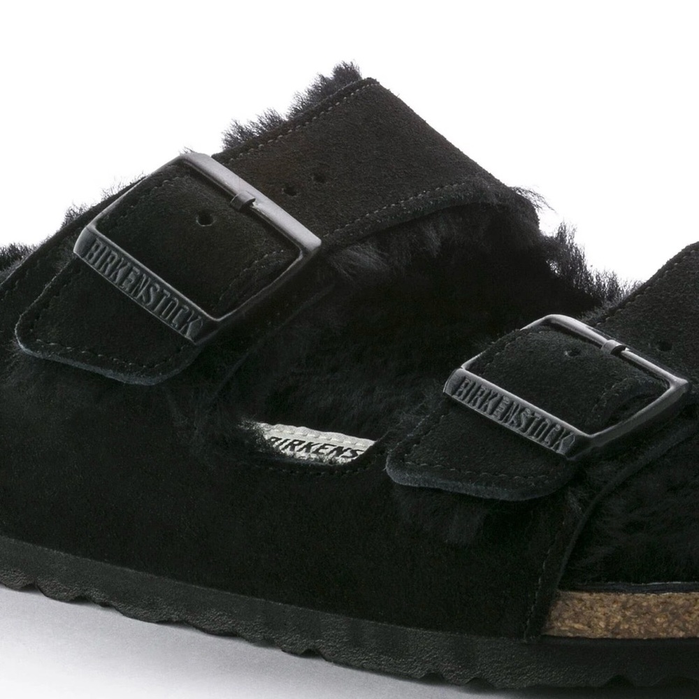 Birkenstock Arizona Black Shearling Wool - Adjustable Sandals EUR 35 Women 4 NEW - Picture 4 of 7